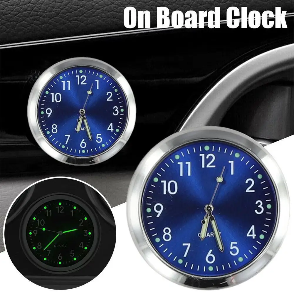 Round Car Watch Steel Clock Night Light Decoration Electronic Stick-On Auto Glass Metal Noctilucent Sapphire Mounted Clock O1Q5