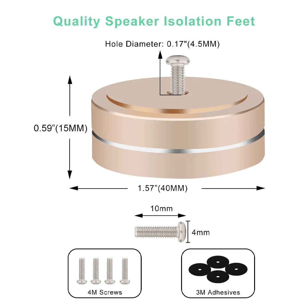 Equipment Feet 4 Pieces 40x15 Speaker Isolation Feet Aluminum Feet With Non-Slip Rubber Rings,Suitable for Audio,Speakers