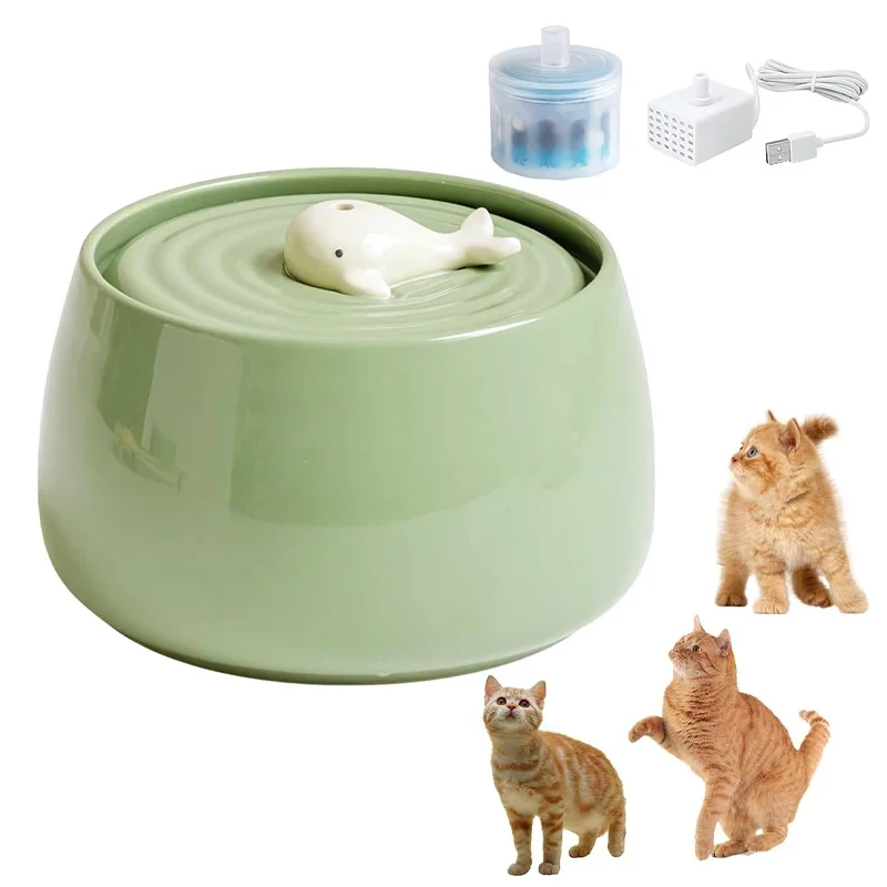 Ceramic Cat Water Fountain USB Charging Pet Water Feeders Dogs Automatic Circulating Filtration Flow 1.3L Water Dispenser