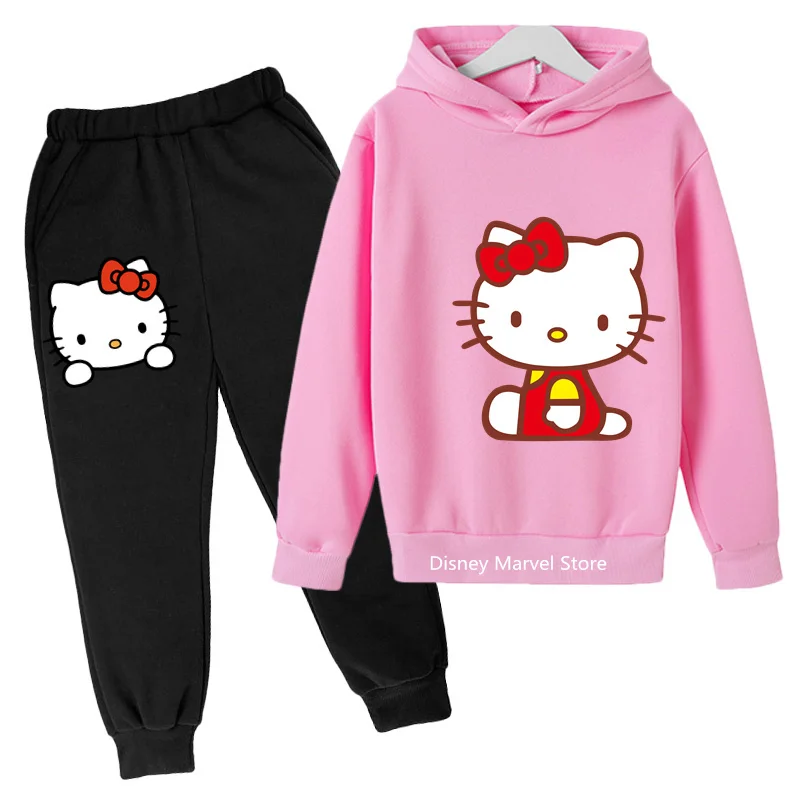 

2024 New Print Hello Kitty Cute Anime Hoodie Hoodie Set Boys And Girls Fashion Casual Outdoor Pullover Hoodie