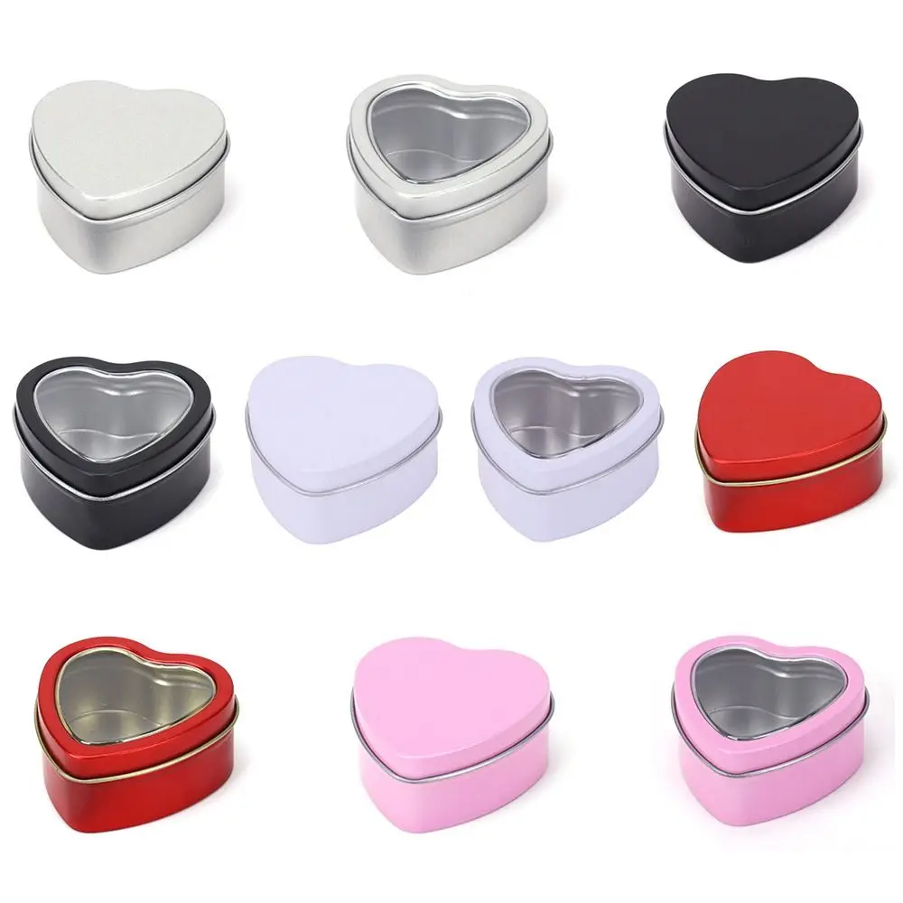 New Refillable Aluminum Jar Tin Heart Shape Candle Nail Candle Cosmetic Container Tea Cans Candy Packaging Box for Cream Balm