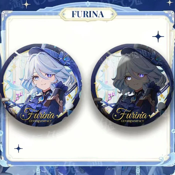 Neue Glänzende Genshin Impact Furina Xiao Raiden Shogun Scaramouche Pins Cosplay Anime Weißblech Abzeichen Studenten Freunde Geschenke – Detail 12