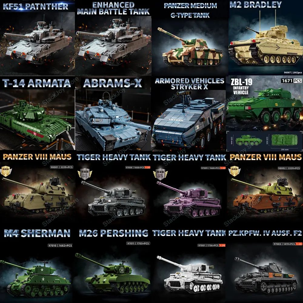 

All Type Army WWII Military Tank Model Building Blocks Toy Panzer VIII MAUS Panther German Tiger Heavy Tank Bricks Toys for Boys