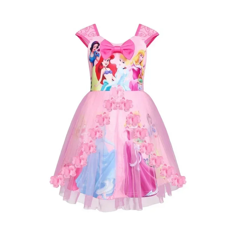 Mesh Children's  Short sleeve T-shirt Children's Doll Dress Disney Frozen Elsa Snow White Princess Dress Colorful Flower