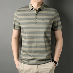 Streetwear Fashion Men Striped Polo Shirts Male Clothes Tees Summer New Business Casual Short Sleeve Loose Sports Pullover Tops