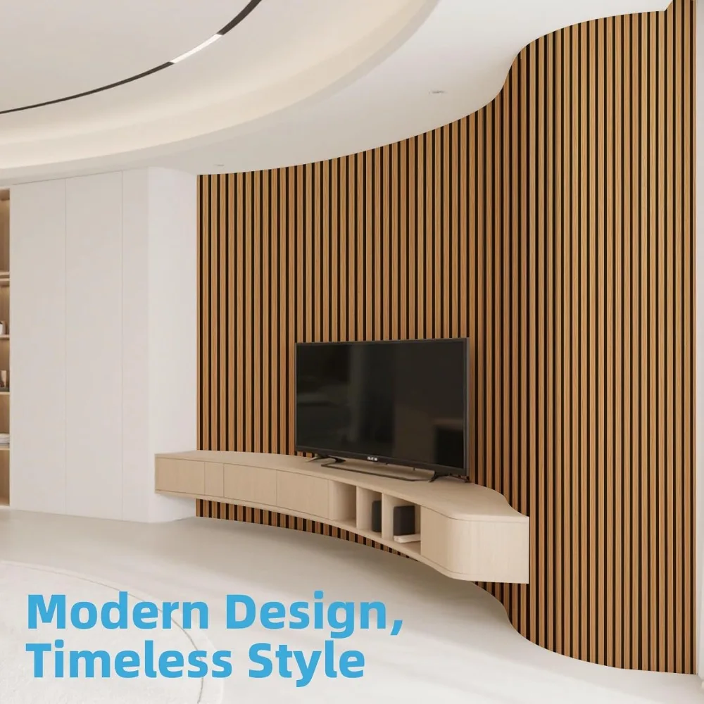 Panel de pared de listones de madera acústica con diseño plano enrollable, paneles absorbentes de sonido de 95,3 x 23,8 pulgadas para columnas de sala de estar Corr