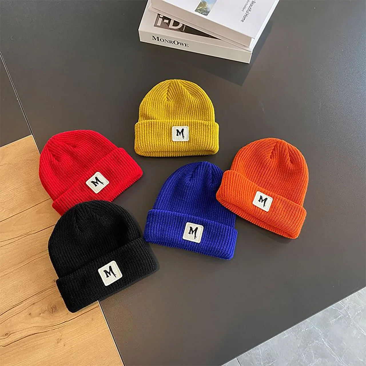 

Candy Color Letter Baby Beanie Cap Winter Warm Kids Boy Girl Knitted Hat Korean Children Cuffed Pullover Caps