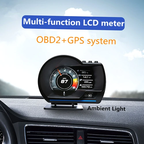 Imagen 2 del producto Pantalla frontal de coche, medidor inteligente OBDII + GPS, velocímetro de alta definición, herramienta de diagnóstico de coche, eliminación de código de fallos OBD
