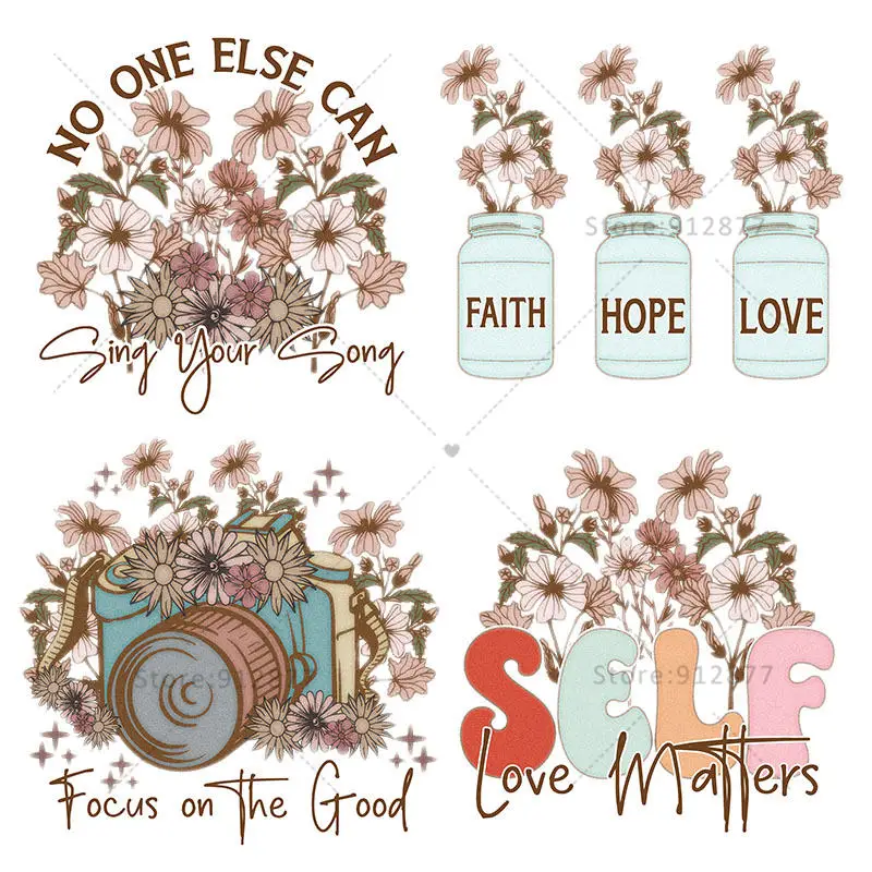 Vinyl Stickers Retro Flowers Kindness Mental Health Floral Be Kind To Your Mind Self Love Matters Be Brave Be Fearless Iron logo