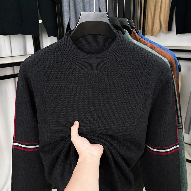 

Мужской шерстяной свитер с полувысоким воротником, новый зимний стиль, толстый мужской теплый вязаный свитер, базовый свитер