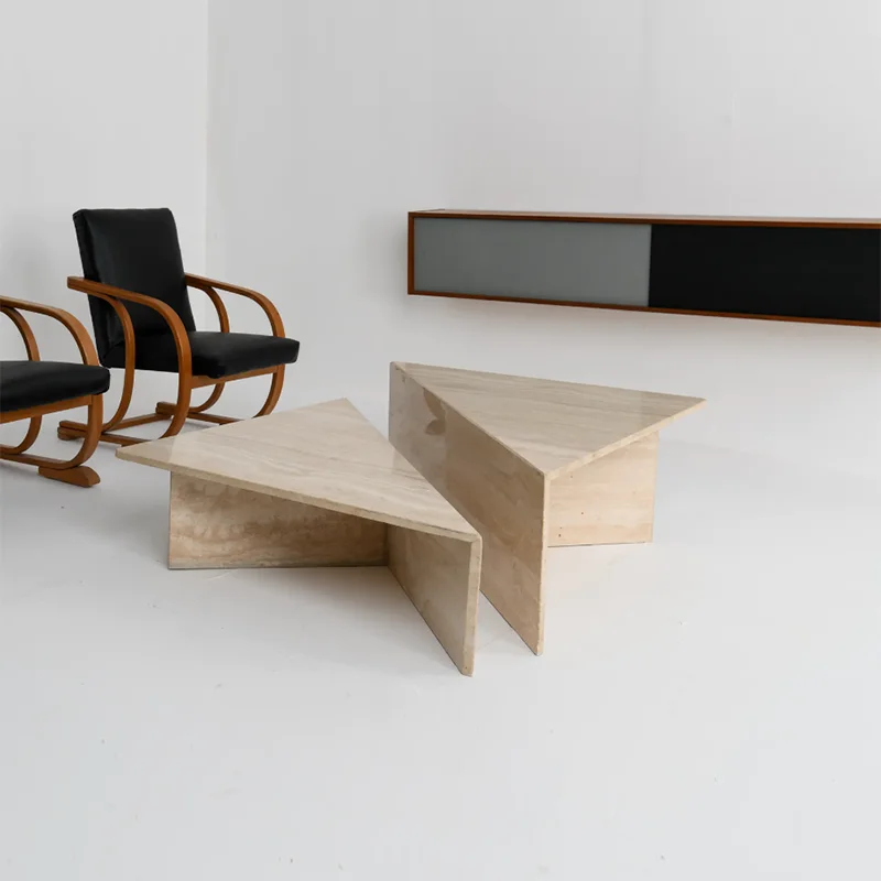 

"Italian Luxury Travertine Coffee Table - Wabi Sabi Style Minimalist Set, ENF Eco-Friendly Custom Modern Living Room"