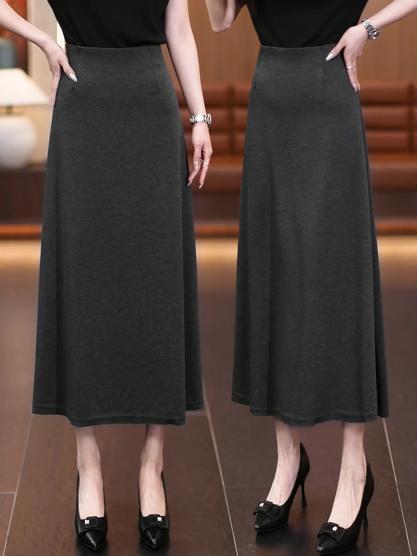 

Gray High Waist A-Line Midi Skirt Women's Spring Autumn Elegant Long Skirt Cover Hip Slimming Umbrella Skirt Fashionable New ...