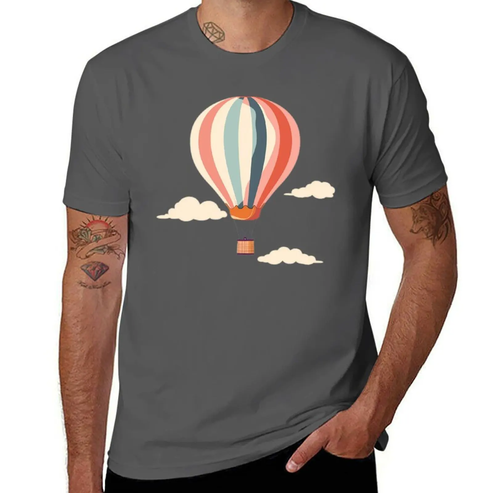 

Hot Air Balloon Retro T-Shirt Basic Short Sleeve Cotton Blend T-Shirt