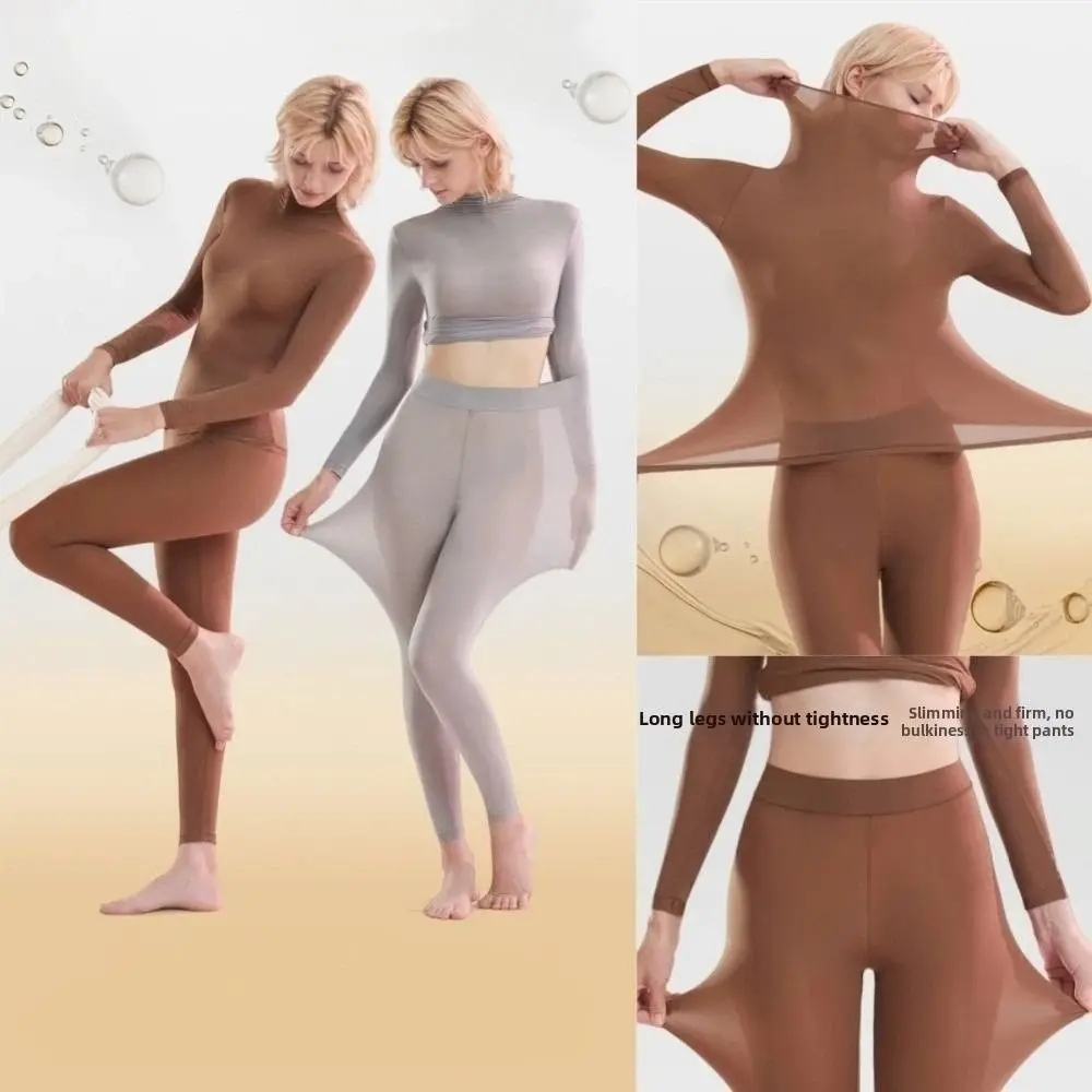 Tops and Pants Women Thermal Clothes High Neck Ultra-thin Invisible Thermal Underwear Lingerie Feel Heating Warmth Long Pants