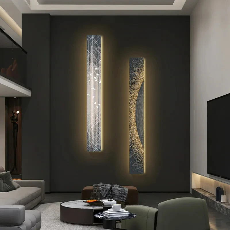 Modern Art LED Luminous Wall Lamp with Decorative Painting for Living Room Corridor Home Interior Decor with Multi-Plug Options