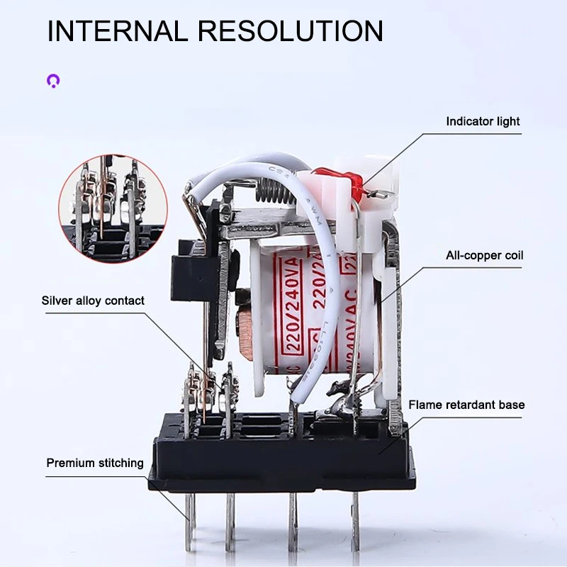 Small Intermediate Relay AC 6V-380V DC 6V-220V Three-phase 380v Electromagnetic Relay with Base Switch HH52P/53P/54P/62P/63P/64P