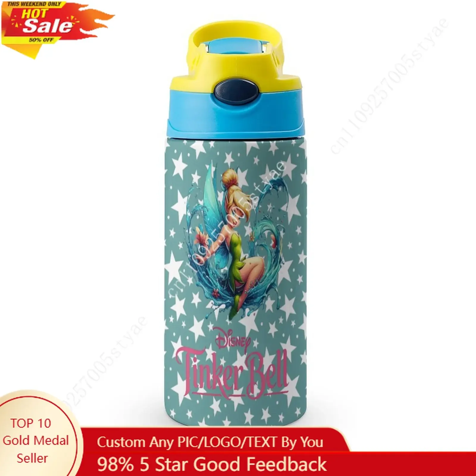 

Tinker Bell Insulated Bottle Disney Cartoon Custom Your Photo Logo Text DIY Design Birthday Holiday Gift Thermos Bottle