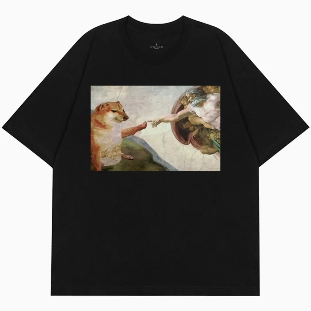 Shiba Inu God's Hand printed graphic T-shirt Summer Fashion Leisure High-end Versatile Pure cotton Men's And Women's T-Shirt