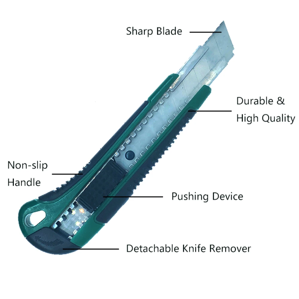 Green Utility Knife Box Cutter with Retractable Blade, Multi-Purpose Compact Knife 18mm Blades Paper Cutting Tool Pocket Knives