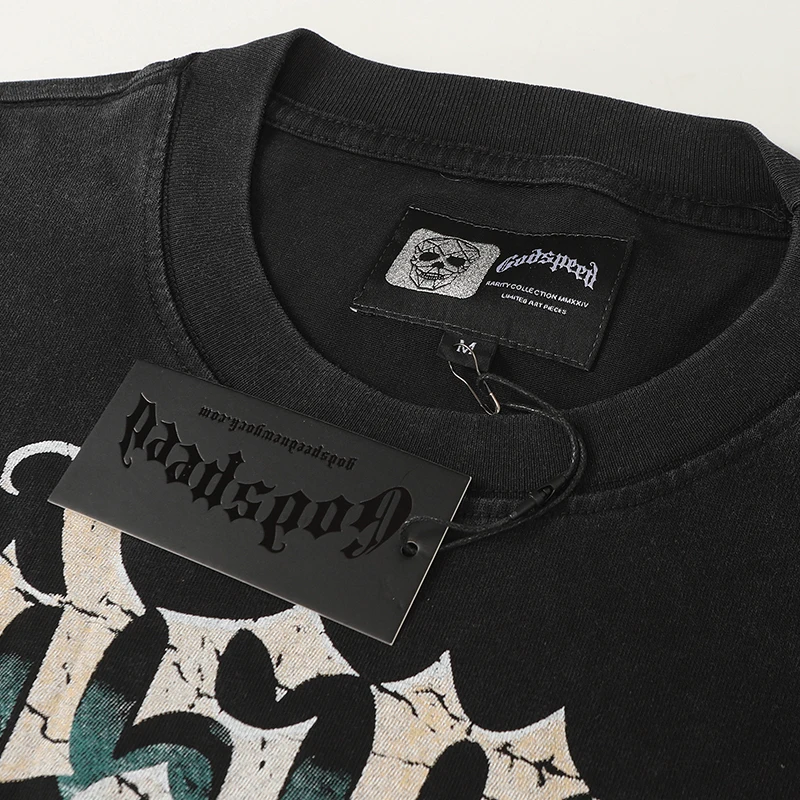 2025 خريف شتاء جديد Godspeed تي شيرت طويل الأكمام شاطئ البحر عرض طباعة الرجال الرجعية الهيب هوب الجمجمة غسلها تفعل القديمة تي شيرت #5