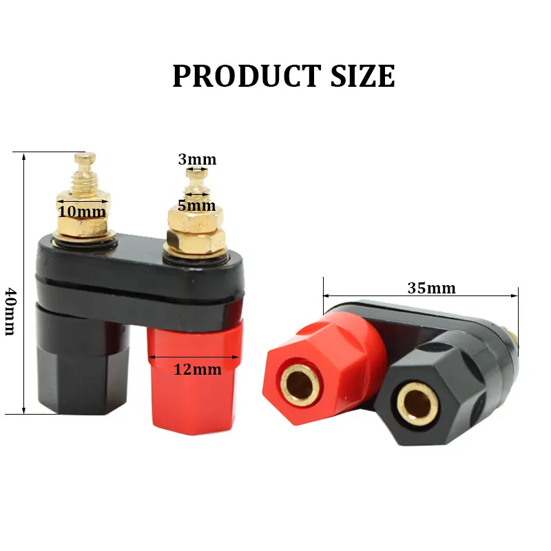 M5*40.6 Double Joint  2way Binding Post Copper Gold plated 4mm Banana Socket hexagon Red and Black Joint Terminal Block