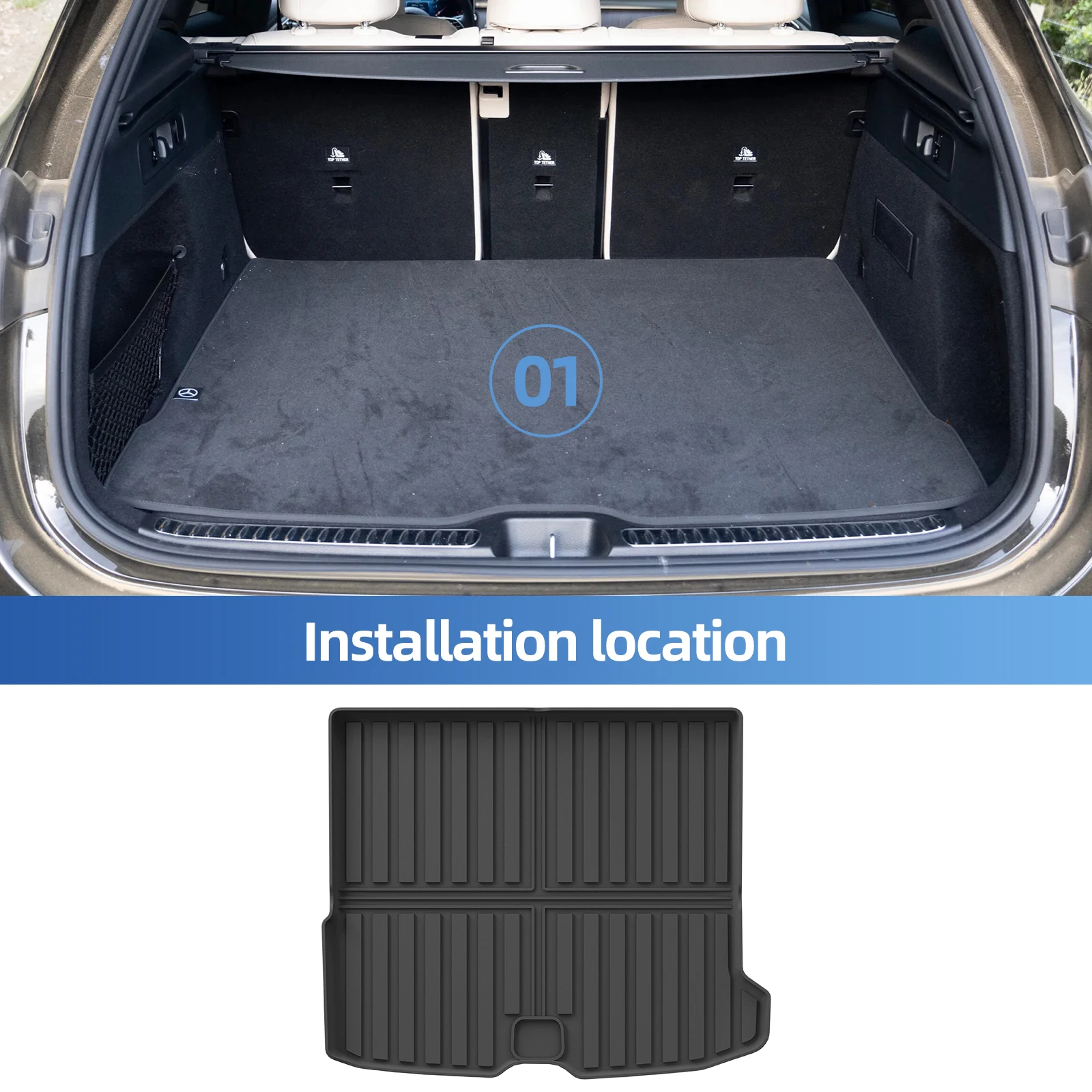 Smabee Right Drive for Mercedes-Benz GLC X254 SUV 5Seater Fuel 2025 TPE Car All-weather Floor Mats Trunk Pad Accessories Black view 3
