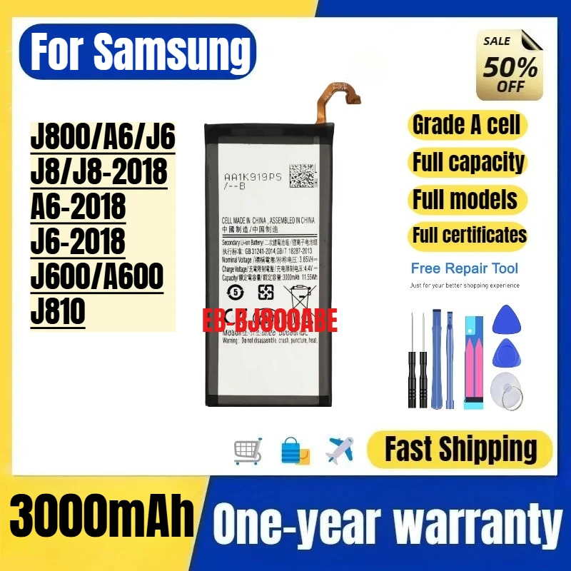 EB-BJ800ABE for Samsung for J800/A6/J6/J8/J8-2018/A6-2018/J6-2018/J600/A600/J810 Mobile Phone Battery Replacement Bateria  Tools