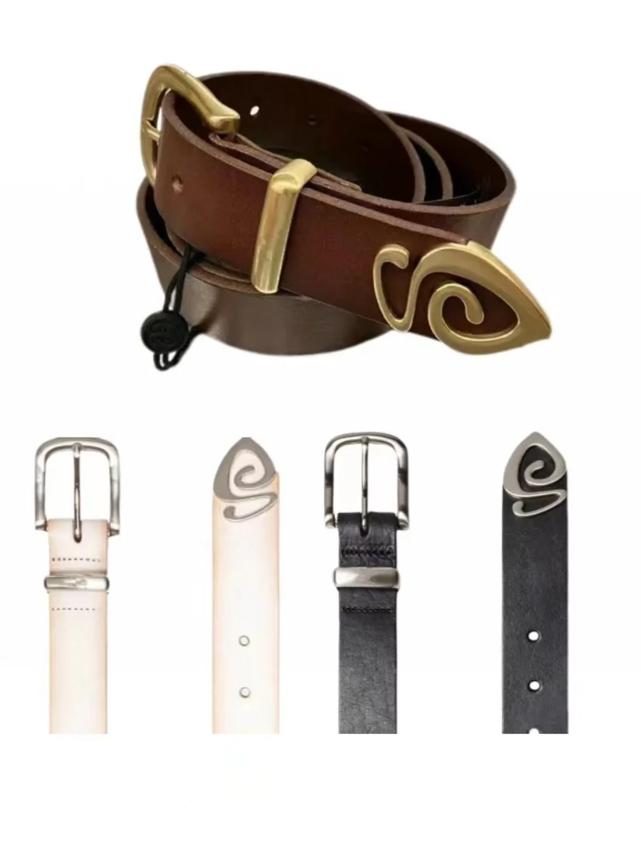 Casual American Street Style Multi-Functional Metal Personality Mosquito Coil Needle Hole Genuine Leather Belt Three Colors