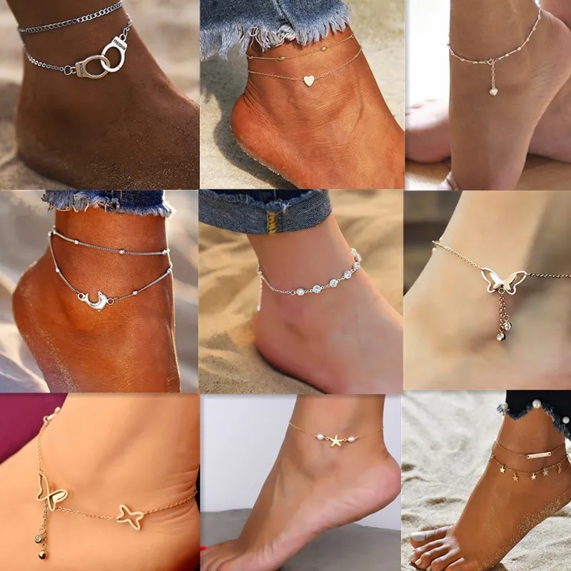 Fashion Boho Style Star Anklet Multilayer Foot Chain Trend Handcuffs Ankle Bracelet For Women Beach Accessories Barefoot Chain