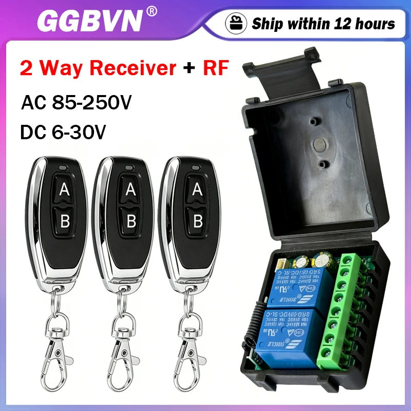 433MHz RF Wireless Remote Control Switch 6-30V 85-250V 2CH Relay Receiver For Door Electromagnetic lock Motors Lighting DIY etc