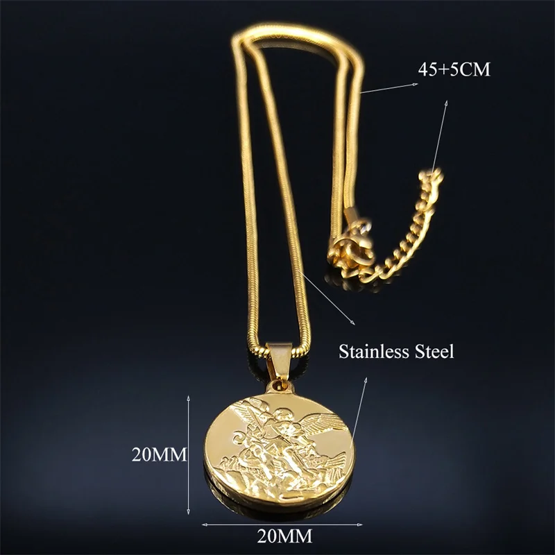 SAINT MICHAEL PROTECT US Archangel Stainless Steel Necklaces Chain Men/Women Gold Color Choker Necklace Jewelry joyas NHH32