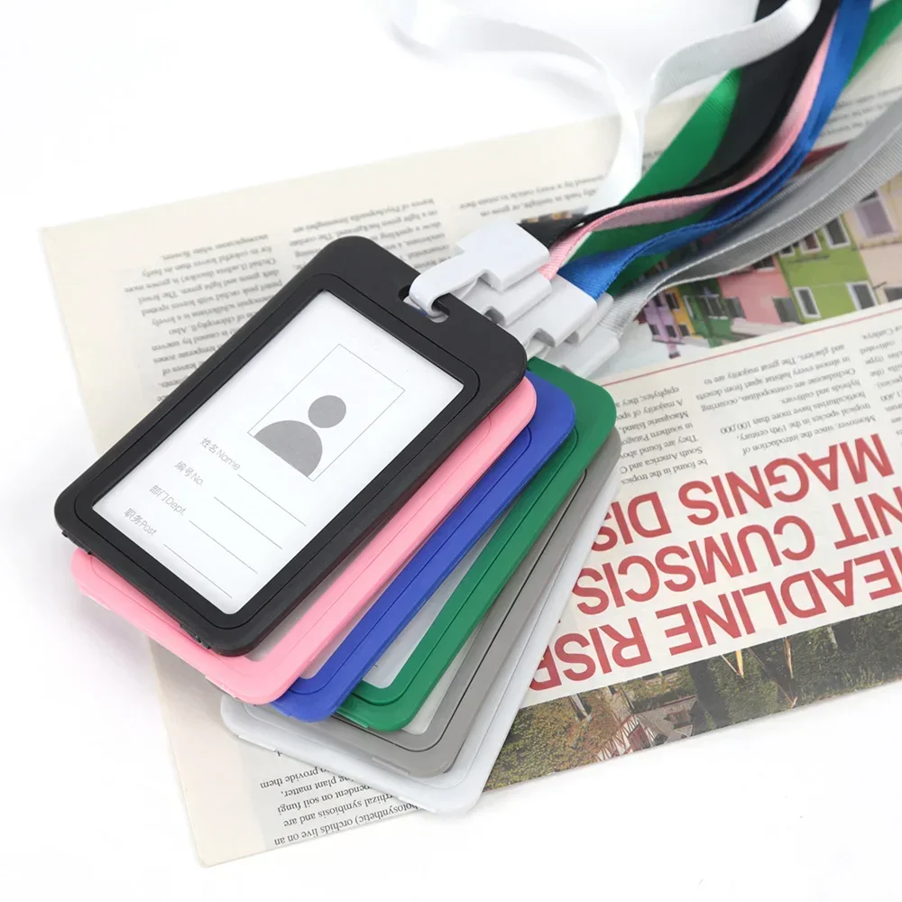 New Fashion Colorful Employee Plastic Card Cover Lanyard Work Card Holder Business ID Badge Holder Name Tag Bags Case