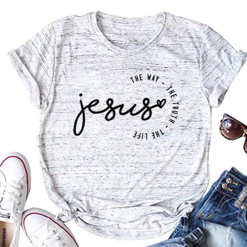 Magliette di gesù T-shirt Vintage Christian Tee Faith per le donne vestiti religiosi positivo Jesus Tee Church abbigliamento donna