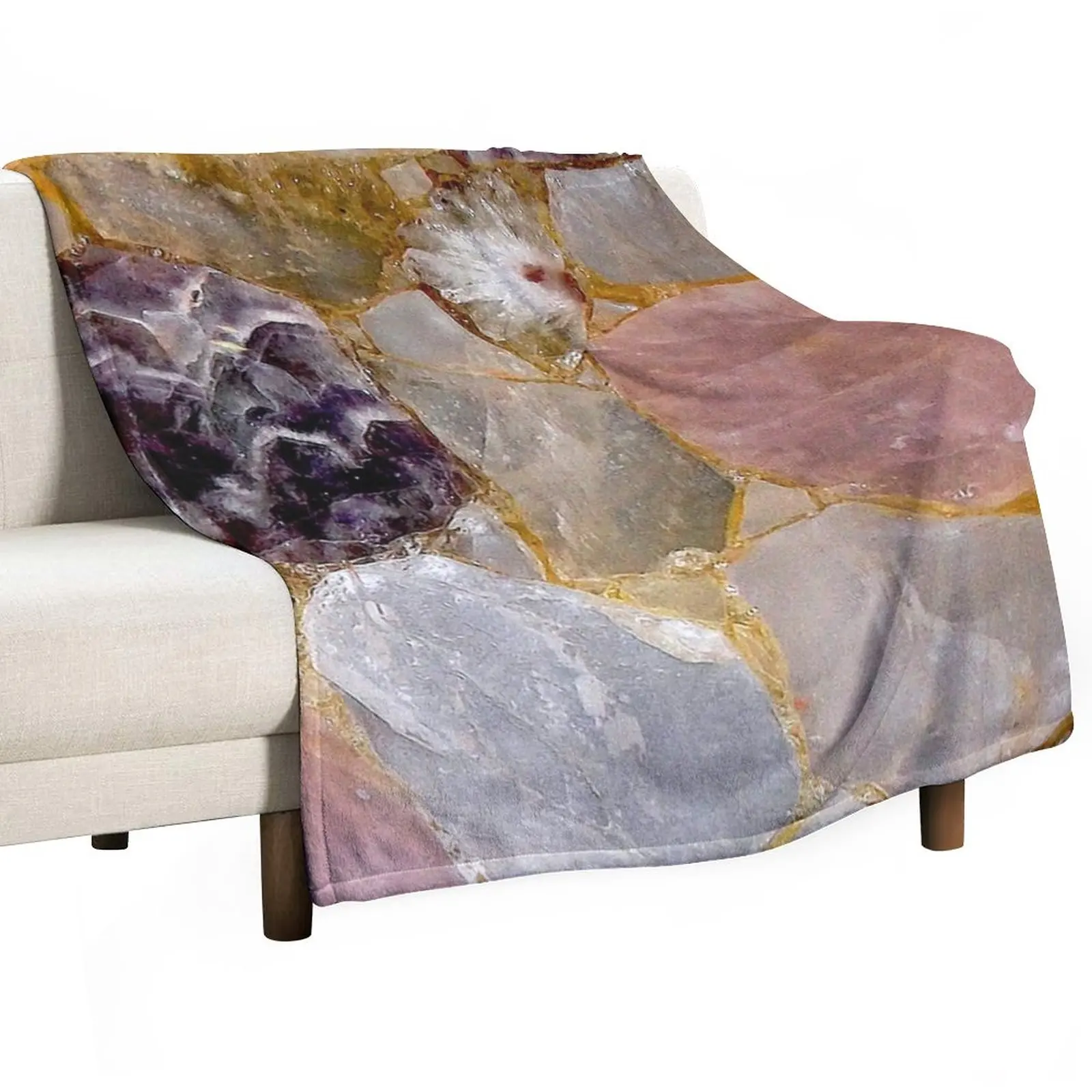 

Rose Quartz, Amethyst, White Geode, Gemstone Throw Blanket Decorative Sofa Blanket Luxury Blanket