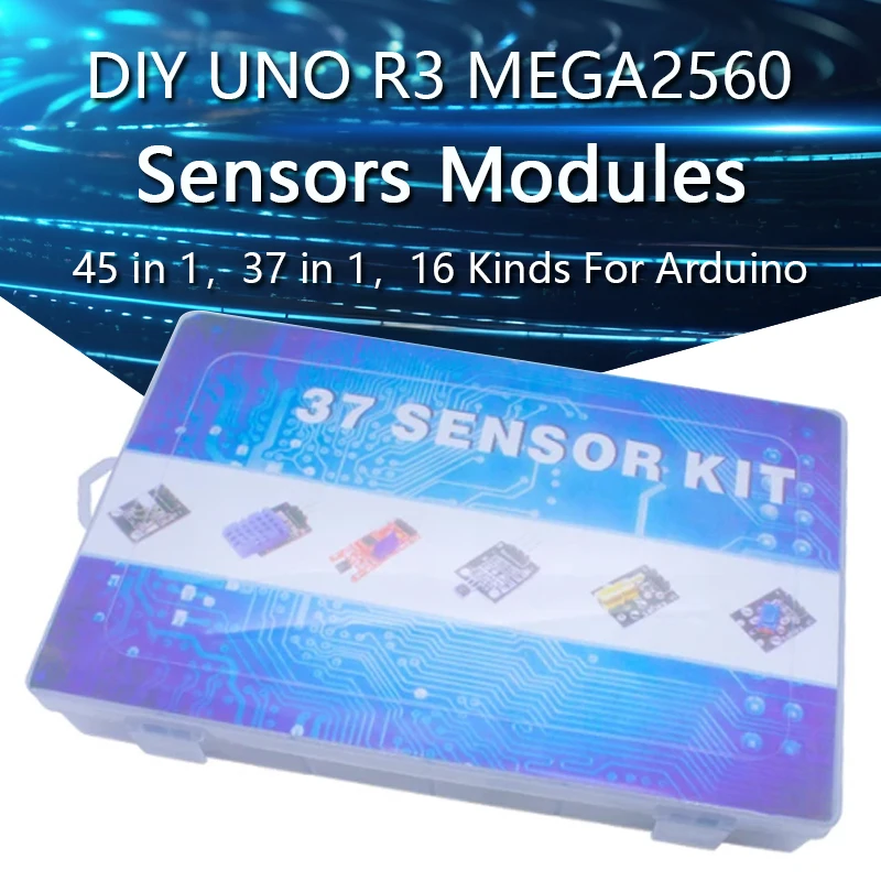 

45 in 1 Sensors Modules 16 Kinds Starter Kit For Arduino Raspberry Pi , Better Than 37 in 1 With Box DIY UNO R3 MEGA2560