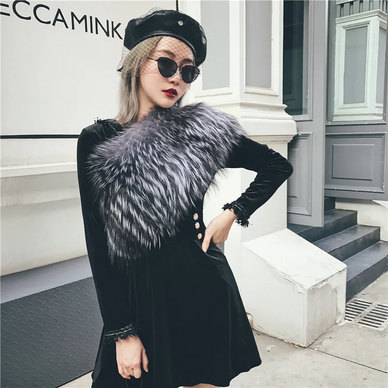 Real Silver Fox Raccoon Fur Poncho Shawl Scarf High Elastic Versatile Shoulder Cover For Women to Keep Warm in Autumn and Winter