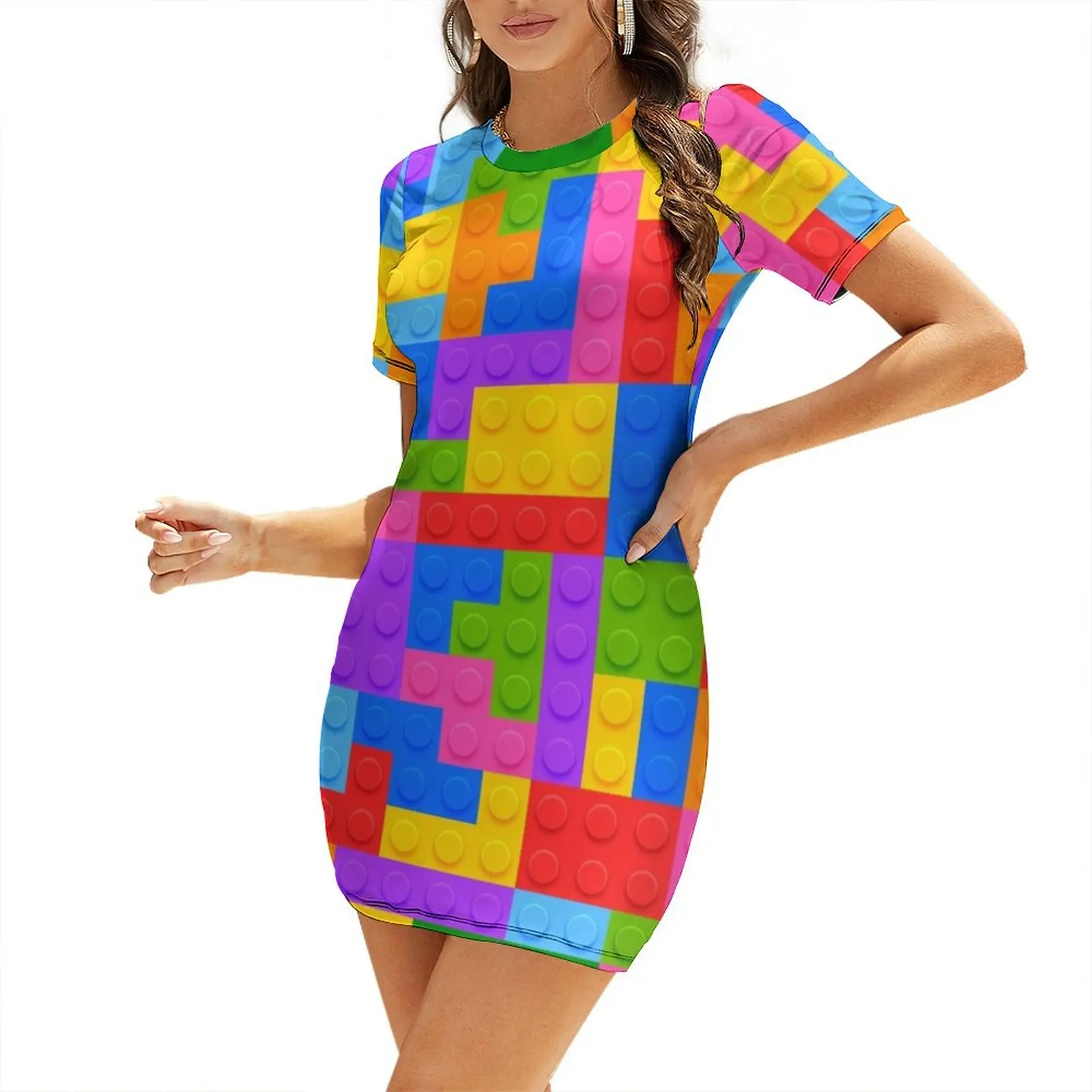 

Building Blocks Short Sleeved Dress Woman clothing Long dresses evening dress