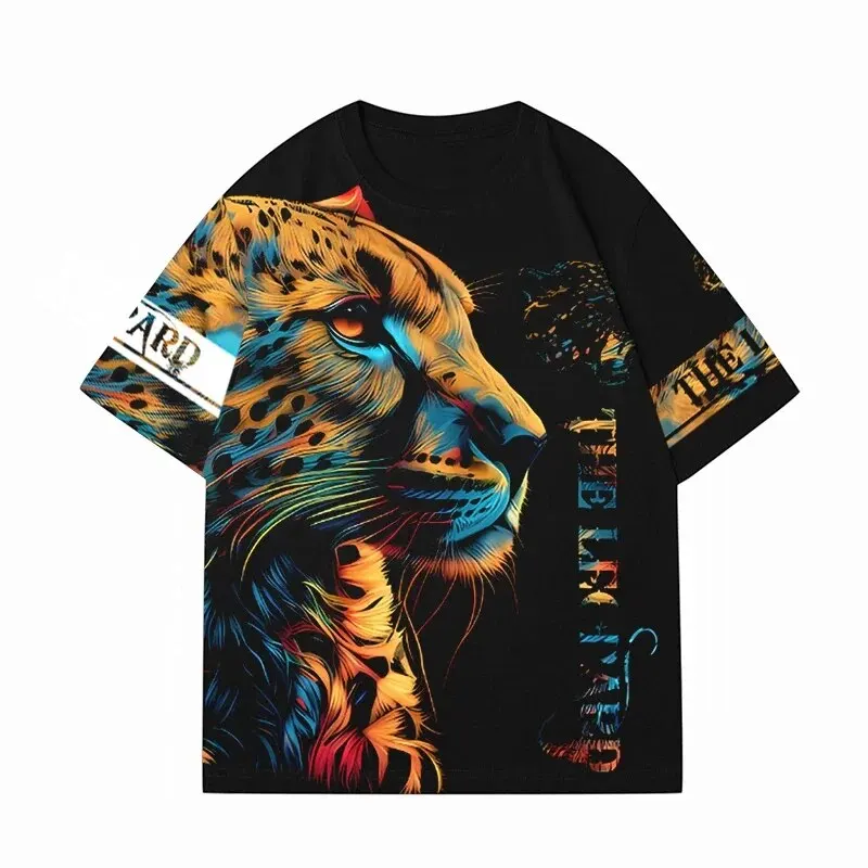 Summer Men\'s Vintage T Shirt for Leopard Graphics 3D Print Top Fitness Sport Short Sleeve Casual Oversized Breathable Streetwear