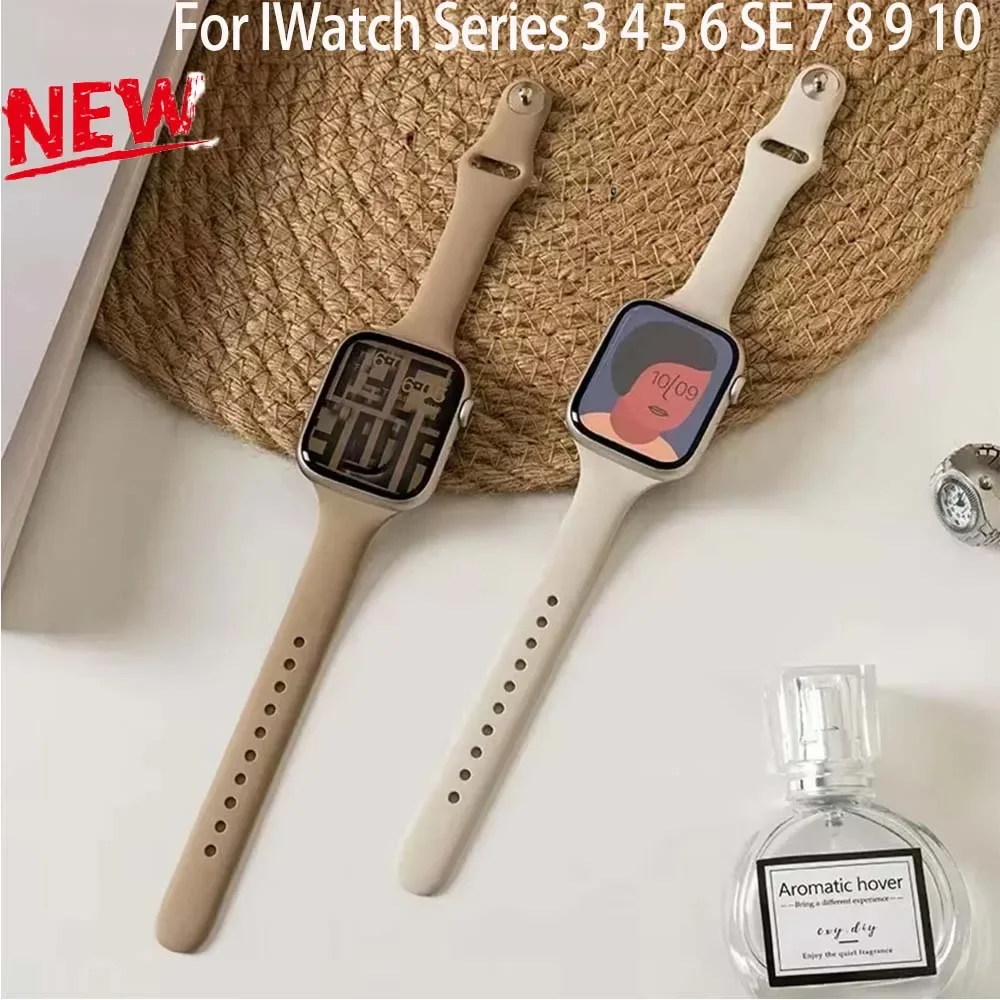 Dünnes Silikonarmband für Apple Watch 40 44 45 41 38 42 mm einfarbiges Armband für IWatch Serie 3 4 5 6 SE 7 8 9 10 11 ultra 3/2