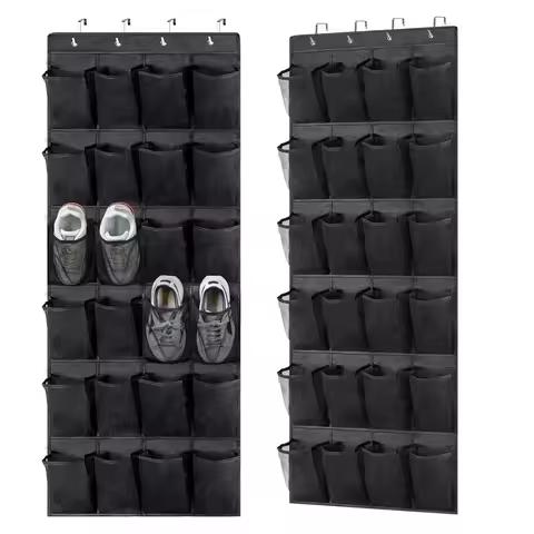 24 Grid Wall-mounted Sundries Shoe Organiser Fabric Closet Bag Storage Rack Mesh Pocket Clear Hanging Over The Door Shoe Rack