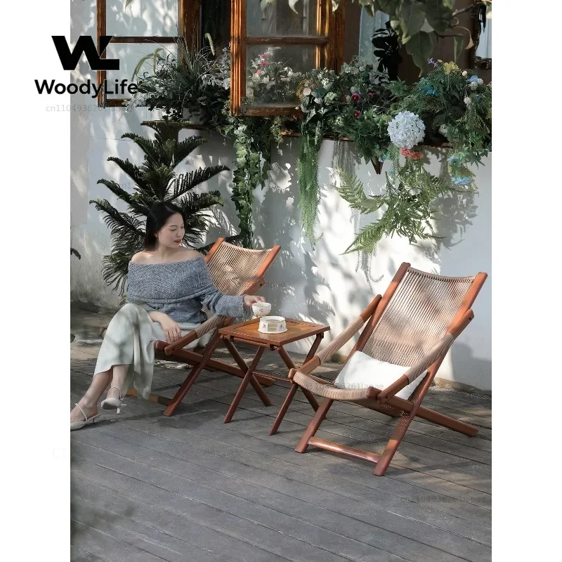 Meiqi Recliner Balcony Home Leisure Lazy Rattan Folding Chair Courtyard Table and Chairs Outdoor Back Chair Lunch Break Chair