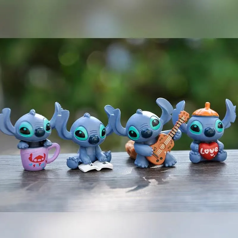 

4pcs Disney Lilo & Stitch Dolls Decoration Anime Action Figure Toys Q Figurals Car Desk Decoration Model Children Birthday Gifts