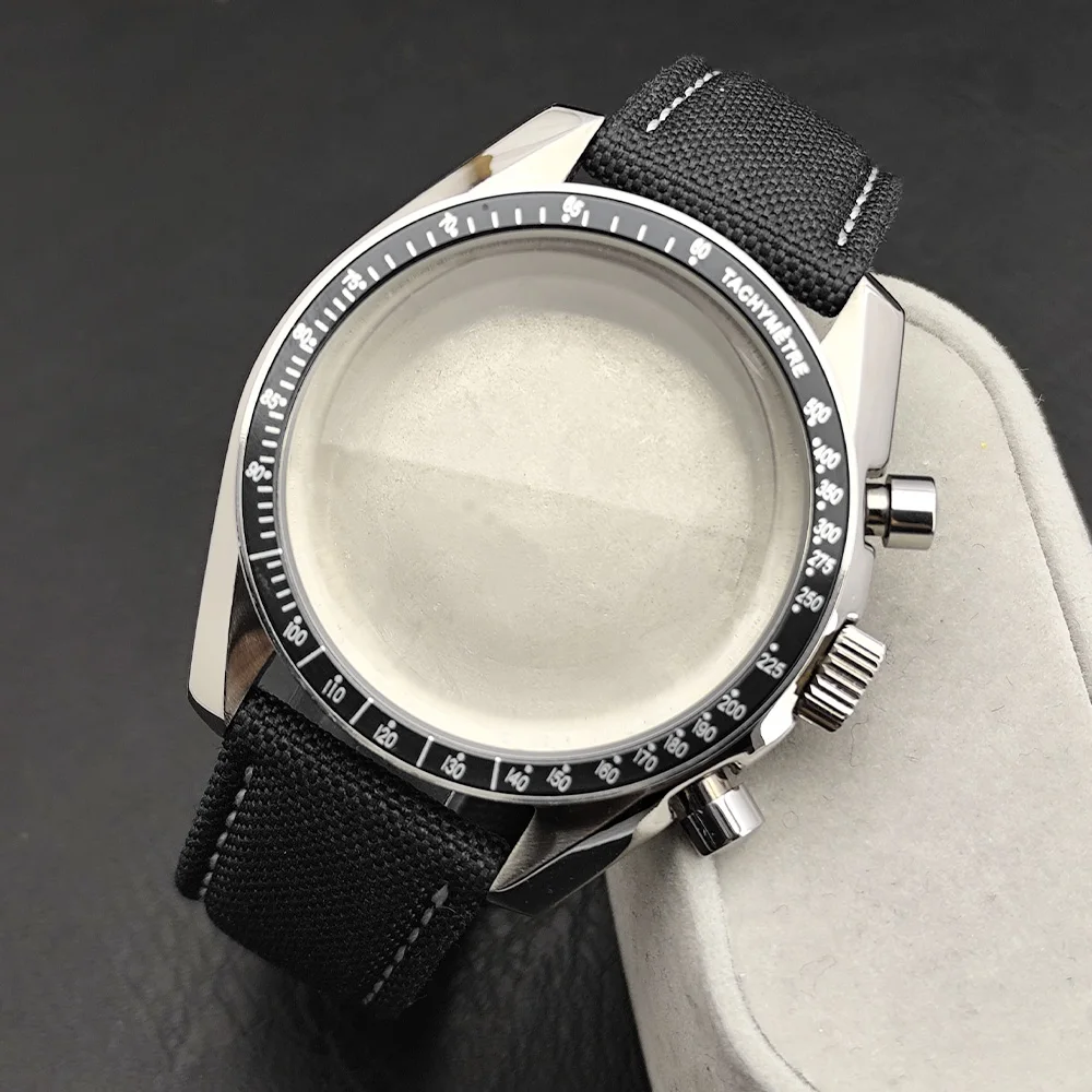 39.7mm Stainless Steel Silvery Case Fits For VK63 VK63A Movement Case No Sapphire Glass Case 20mm Strap Moon Bottom Cover