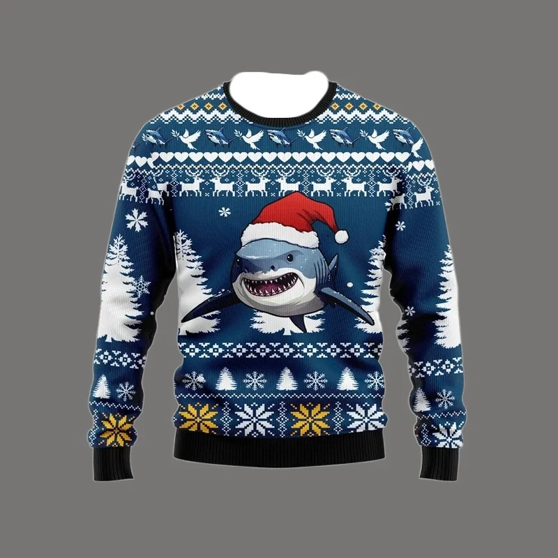 Funny Shark Graphic Ugly Christmas Sweater Cute Cartoon Sharks Xmas Sweatshirts Fashion Mens Tracksuit Loose Kids Pullovers New