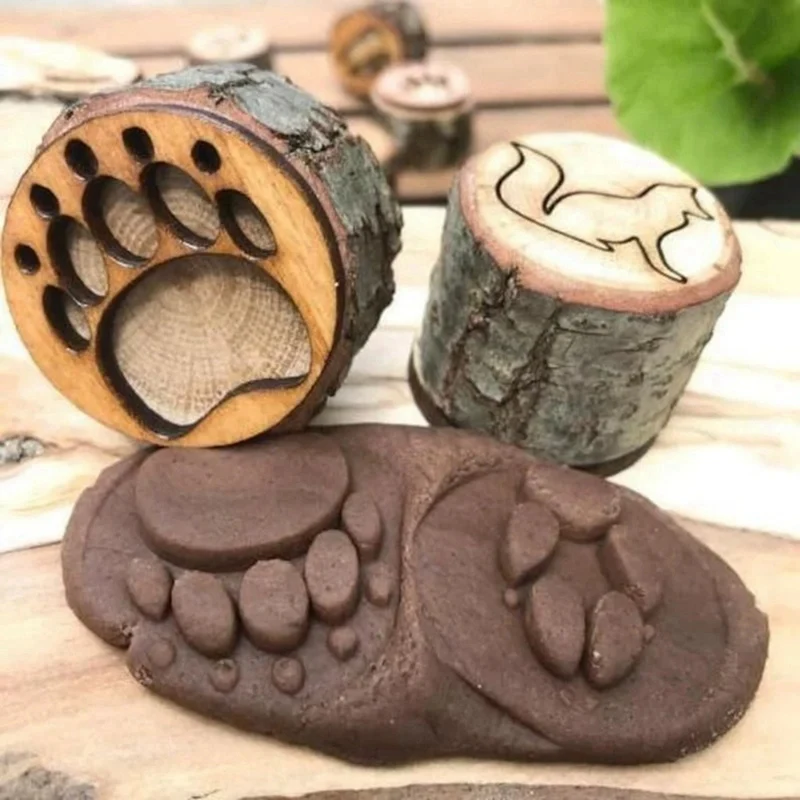 9Pcs Animal Tracks Stamps Mould Animal Footprints Engrave Wooden Children Toys Muddy Ground Snowfield Step Print Jungle Durable