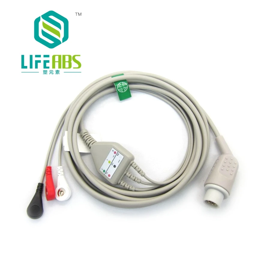 

Цельный кабель для ЭКГ Кабель для ЭКГ Iec 3 провода 5 выводов Защелкивающийся зажим Мониторинг ЭКГ для машины CHINA M&B Mornitor