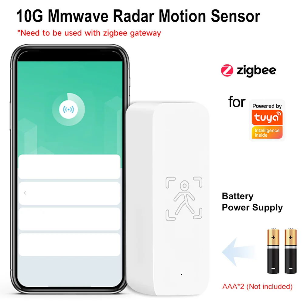 

Датчик присутствия человека Tuya 10G для ZigBee/WiFi, на батарейках, с управлением через приложение, для домашней безопасности