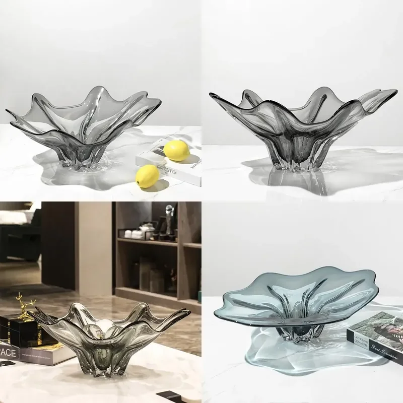Modern Glass Fruit Bowl Large Decorative Tray for Living Room Coffee Table Home Soft Furnishing Storage Organizer
