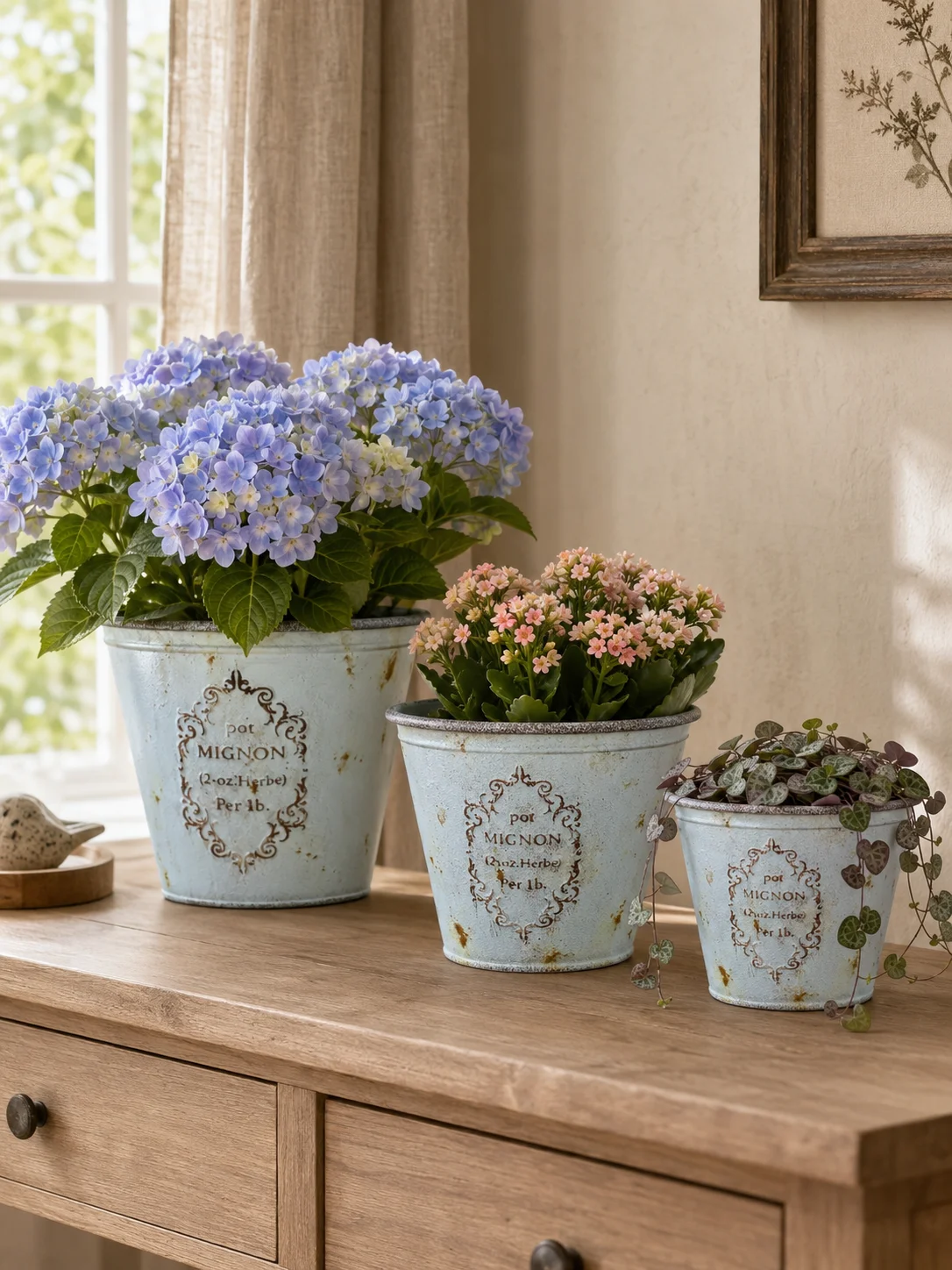 3PCS Japanese Style Vintage Metal Plant Pots Set