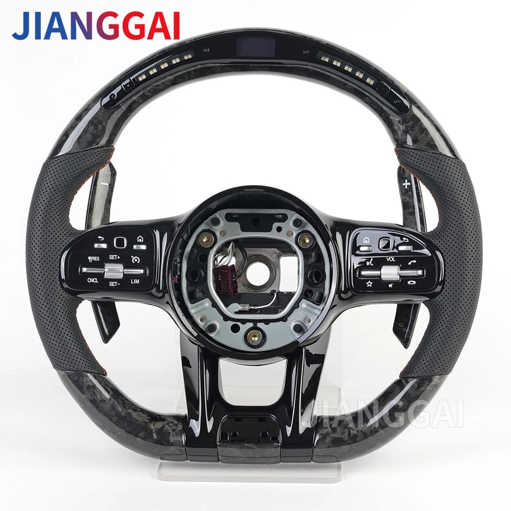 

For Benz Mercedes AMG C63 C43 G63 E53 CLA A35 A45 Steering Wheel Carbon Fiber Racing Sport Wheel 2018-2021 with Paddles Buttons